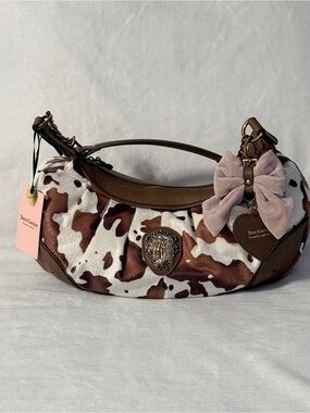 Viral Juicy Couture Brown & White Cow Print Shoulder Bag with Bow